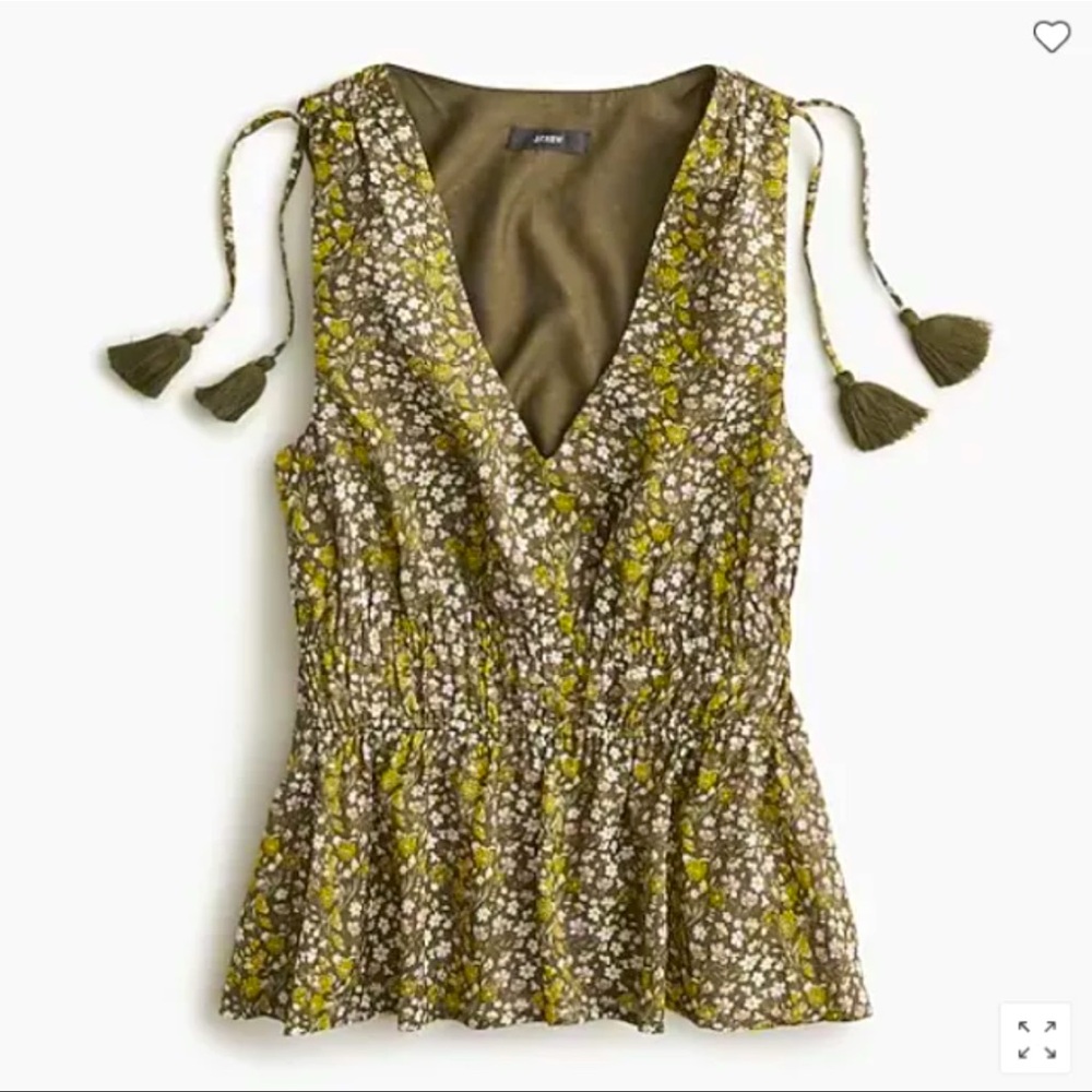 J. Crew V-neck Cotton Voile Top Green Floral Stripe Sleeveless Peplum Small